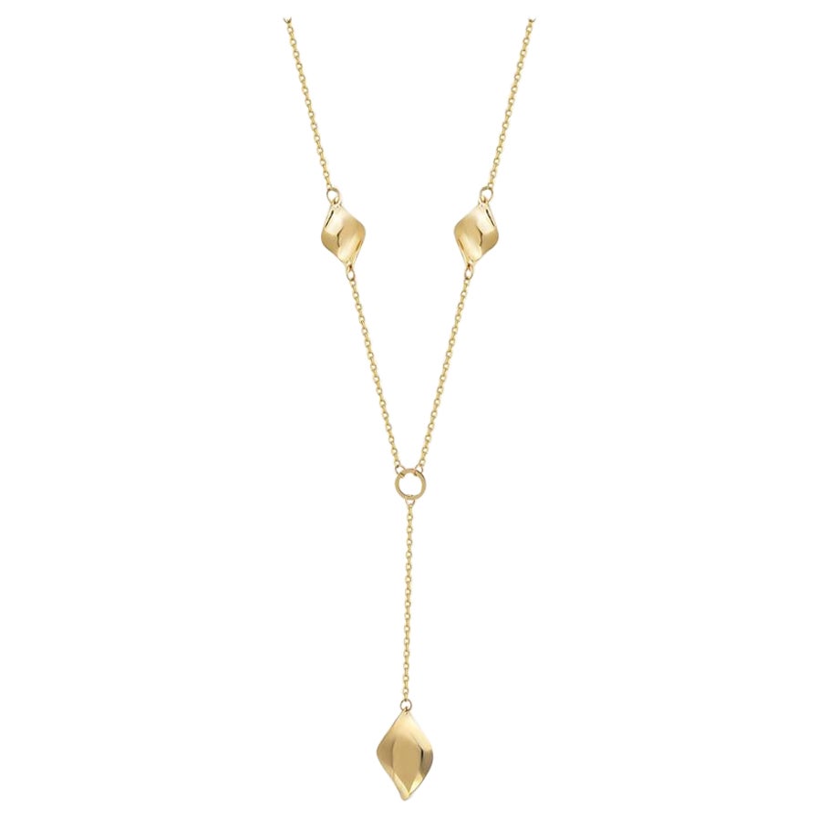 Spiral Lariat Station Necklace 14" in 14K Solid Yellow Gold