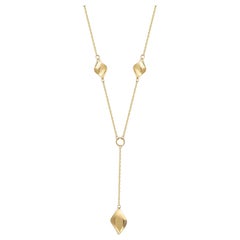 Spiral Lariat Station Necklace 14" in 14K Solid Yellow Gold