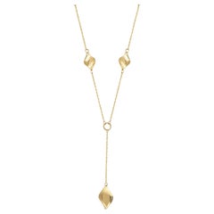 Spiral Lariat Station Necklace 20" in 14K Solid Yellow Gold