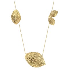 Collier pendentif feuille Hammer 20" en or jaune massif 14K