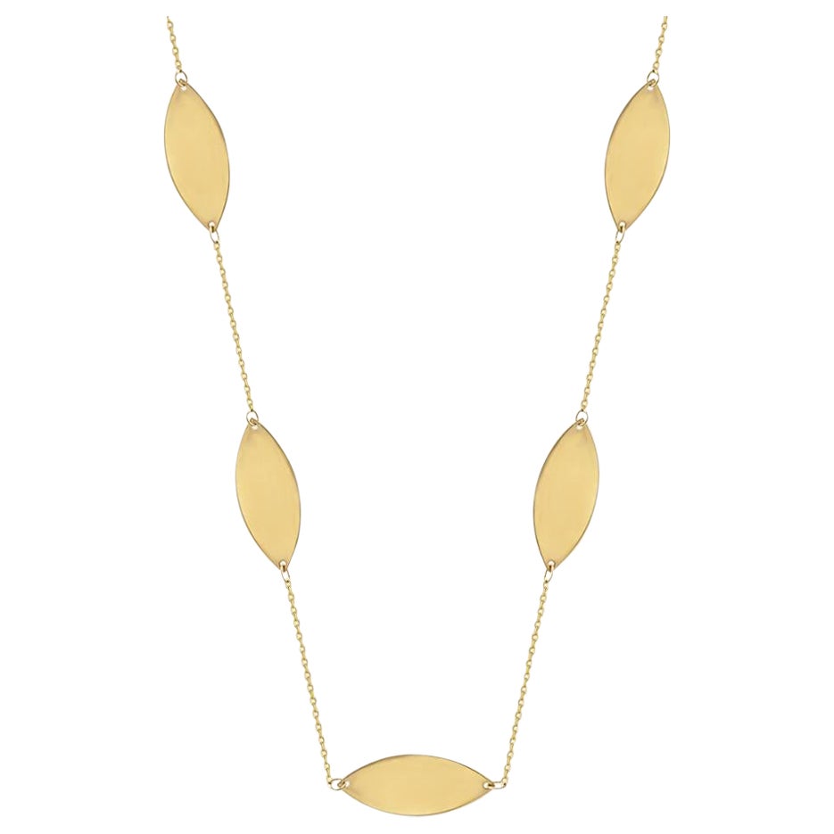Oval Station Lariat Necklace 14" in 14K Solid Yellow Gold