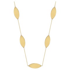 Oval Station Lariat Necklace 14" in 14K Solid Yellow Gold