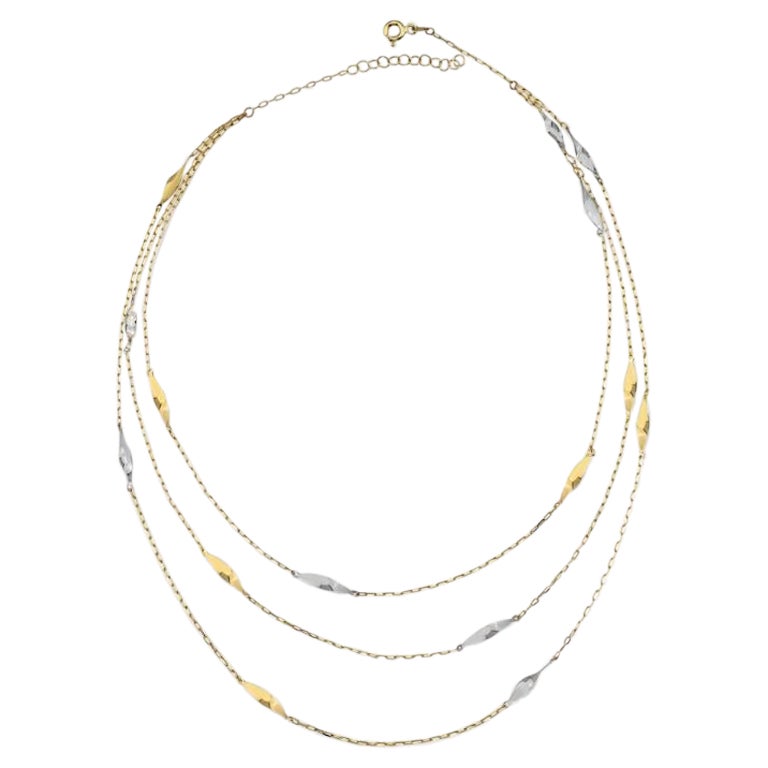 Dainty Triple Layered Necklace 14" in 14K Solid Yellow Gold