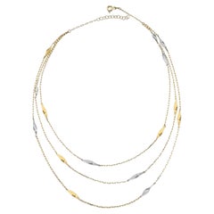 Delicata collana a tre strati da 14" in oro giallo massiccio 14K