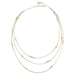 Dainty Triple Layered Necklace 14" in 14K Solid Yellow Gold