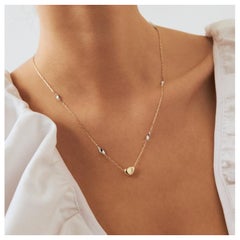 Diamond Pebble Necklace 14" in 14K Solid Yellow Gold