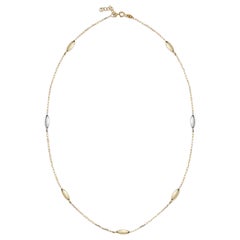 Oval Gold Station Necklace 14" in 14K Solid Yellow Gold