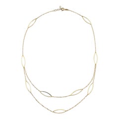 Double Chain Oval Necklace 14" in 14K Solid Yellow Gold