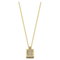 Zircon Cube Pendant Necklace 18" in 14K Solid Yellow Gold