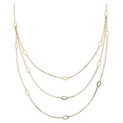 Triple Layered Chain Necklace 14" in 14K Solid Yellow Gold