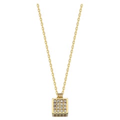 Pendentif cube en zircon Collier 16" en or jaune massif 14K