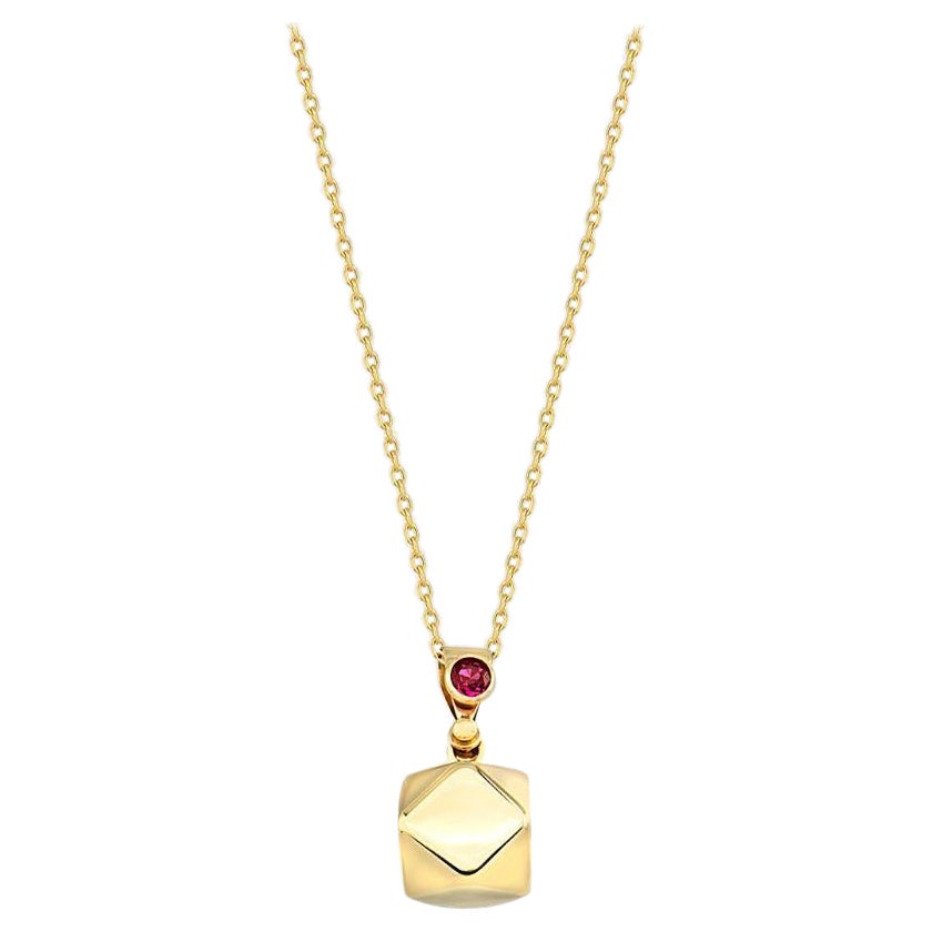 Ruby Polygon Necklace 14" in 14K Real Yellow Gold