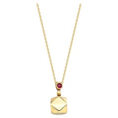 Ruby Polygon Necklace 14" in 14K Real Yellow Gold