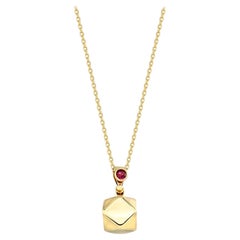 Polygon-Halskette 14" mit Rubin und Rubin aus 14 Karat echtem Gelbgold