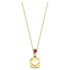 Ruby Polygon Necklace 16" in 14K Real Yellow Gold