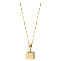 Zircon Cube Pendant Necklace 14" in 14K Yellow Gold