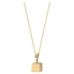 Collana con ciondolo a forma di cubo di zircone da 18" in oro giallo 14K
