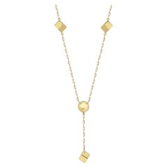 Cube & Ball Lariat Necklace 14” in 14K Solid Gold