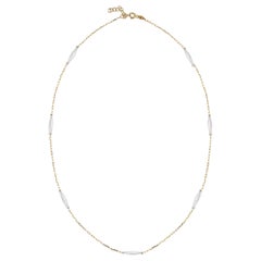 Oval Station Chain Necklace 14" in 14K Solid Yellow Gold