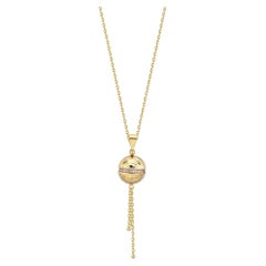 Zircon Ball Tassel Pendant Necklace 14" in 14K Solid Gold