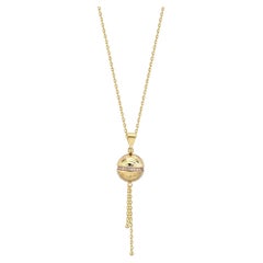 Zircon Ball Tassel Pendant Necklace 20" in 14K Solid Gold