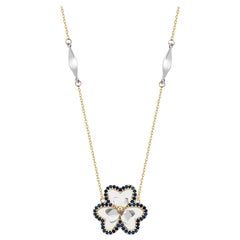 Saphir-Blumen-Halskette 14" aus 14 Karat massivem Gold