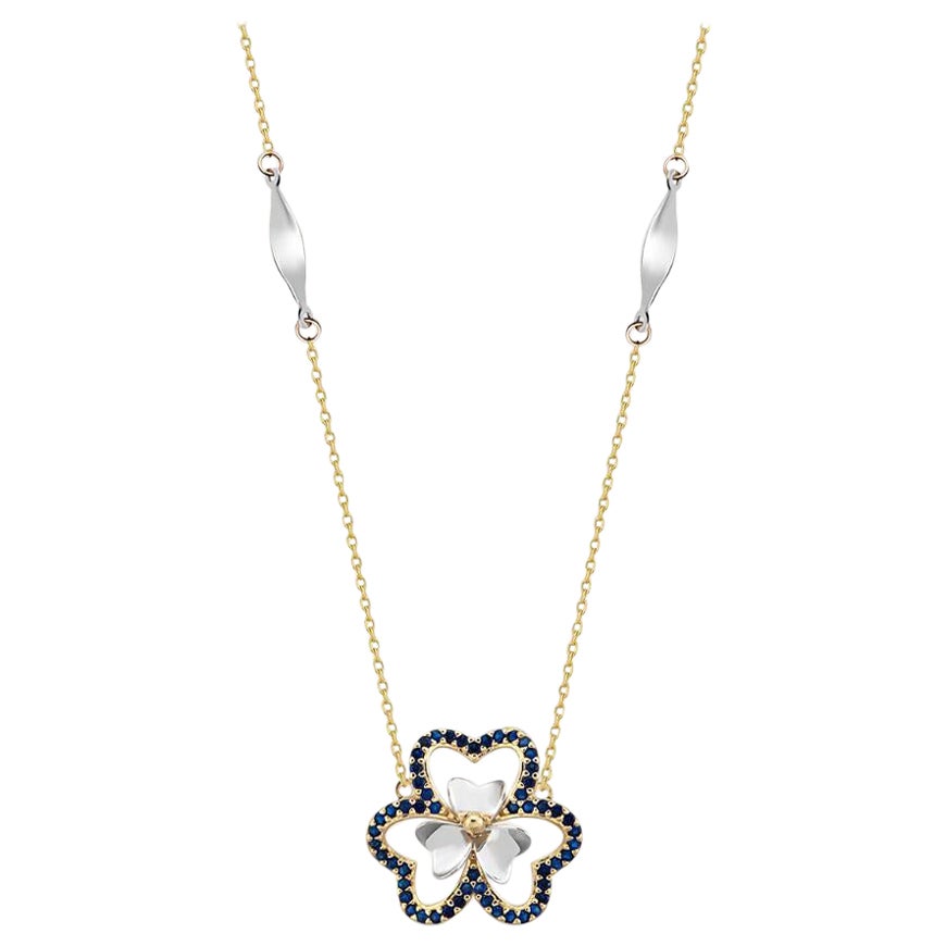 Sapphire Flower Necklace 16" in 14K Solid Gold