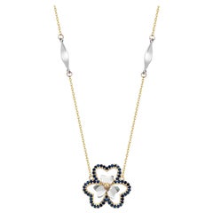 Saphir-Blumen-Halskette 16" aus 14K massivem Gold