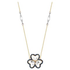 Sapphire Flower Necklace 16" in 14K Solid Gold