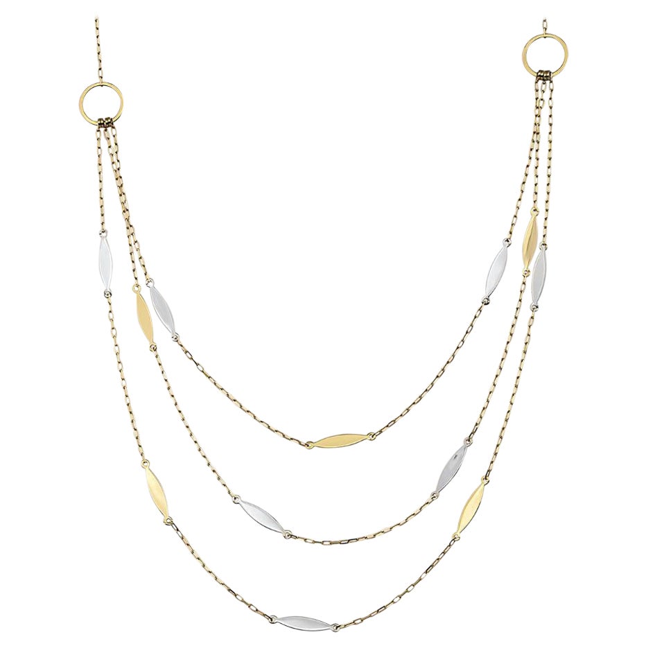 Triple Station Necklace 14" in 14K Solid Gold