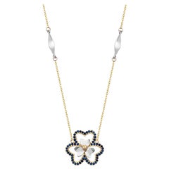 Sapphire Flower Necklace 20" in 14K Solid Gold