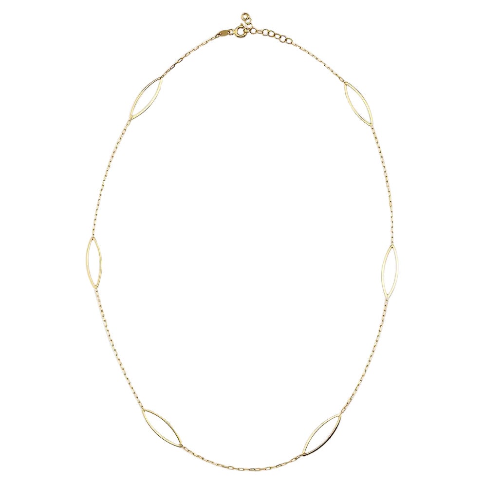 Oval Shape Station Necklace 14" in 14K Solid Gold