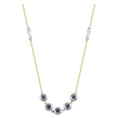 Sapphire Station Necklace 14" in 14K Solid Yellow Gold