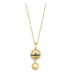 Sapphire Ball Pendant Necklace 18" in 14K Solid Yellow Gold