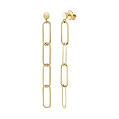 Paperclip Dangle Drop Earrings in 14K Solid Yellow Gold