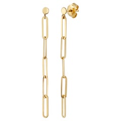 Paper Clip Drop Earrings in 14K Solid Yellow Gold