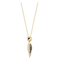 Blue Sapphire Necklace 14" in 14K Solid Yellow Gold
