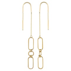 Paperclip Oval Link Earrings in 14K Solid Yellow Gold