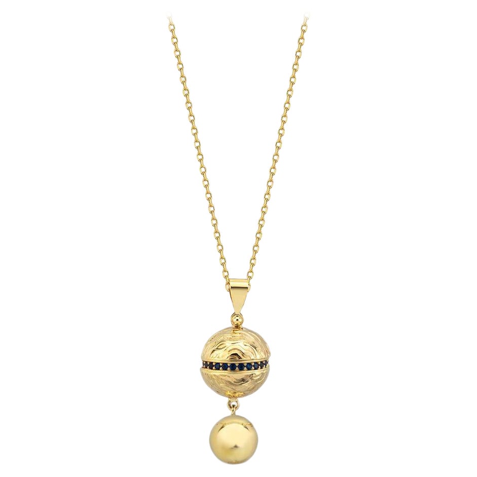 Sapphire Ball Pendant Necklace 14" in 14K Solid Yellow Gold