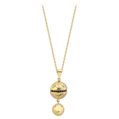 Sapphire Ball Pendant Necklace 14" in 14K Solid Yellow Gold