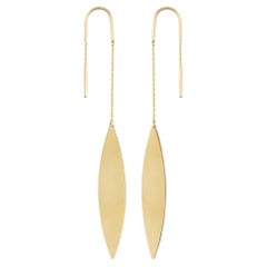 Oval Threader Earrings in 14K Solid Yellow Gold