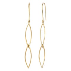 Oval Station Hook Earrings in 14K Solid Yellow Gold
