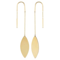 Oval Threader Chain Earrings in 14K Solid Yellow Gold