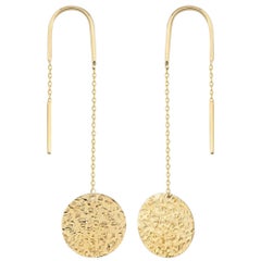 Disc Threader Earrings in 14K Solid Yellow Gold
