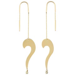 Question Mark Threader Design Earrings in 14K Solid Yellow Gold