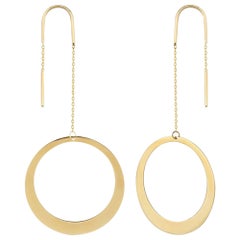 Threader Circle Earrings in 14K Solid Yellow Gold