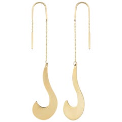 Boucles d'oreilles en or jaune 14 carats en forme de point d'interrogation
