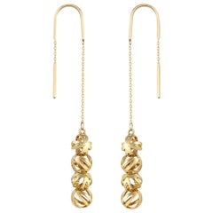 Threader Intertwined Ball Earrings in 14K Solid Yellow Gold