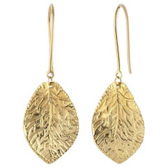 Leaf Hammered Earrings in 14K Solid Yellow Gold
