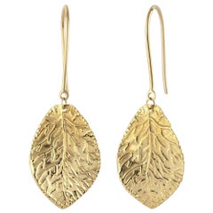 Boucles d'oreilles feuille Hammer en or jaune massif 14K